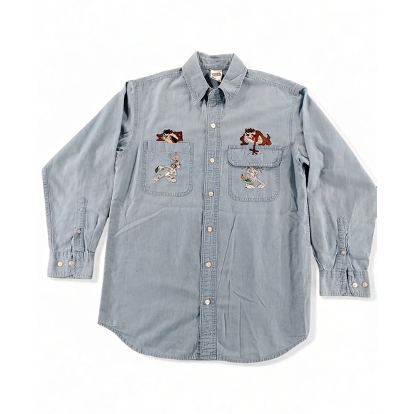 Warner Bros Studio Store Other - Warner Bros Looney Tunes Denim Shirt XS Bugs Taz Embroidered 90s Streetwear Y2K